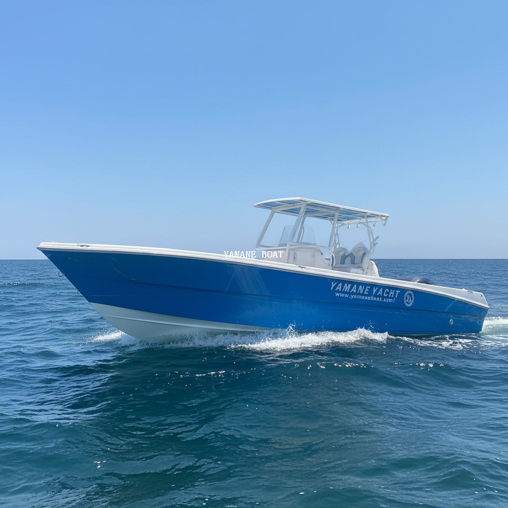 Bateau de pêche sportive à console centrale en fibre de verre SG950B 9,5 m avec toit rigide 