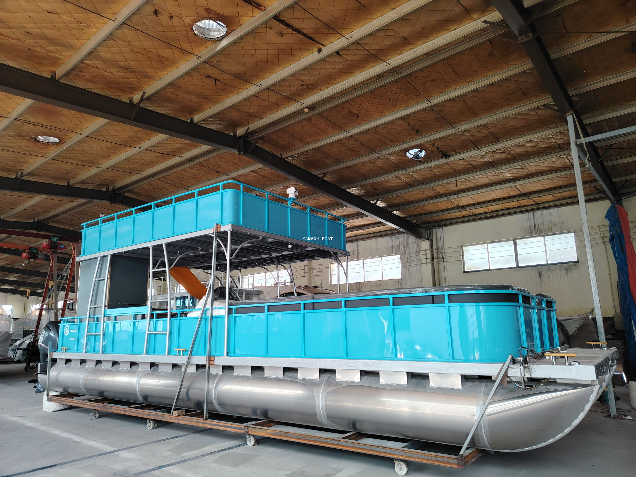 Bateau ponton en aluminium à double pont de 37 pieds avec sièges de canapé 