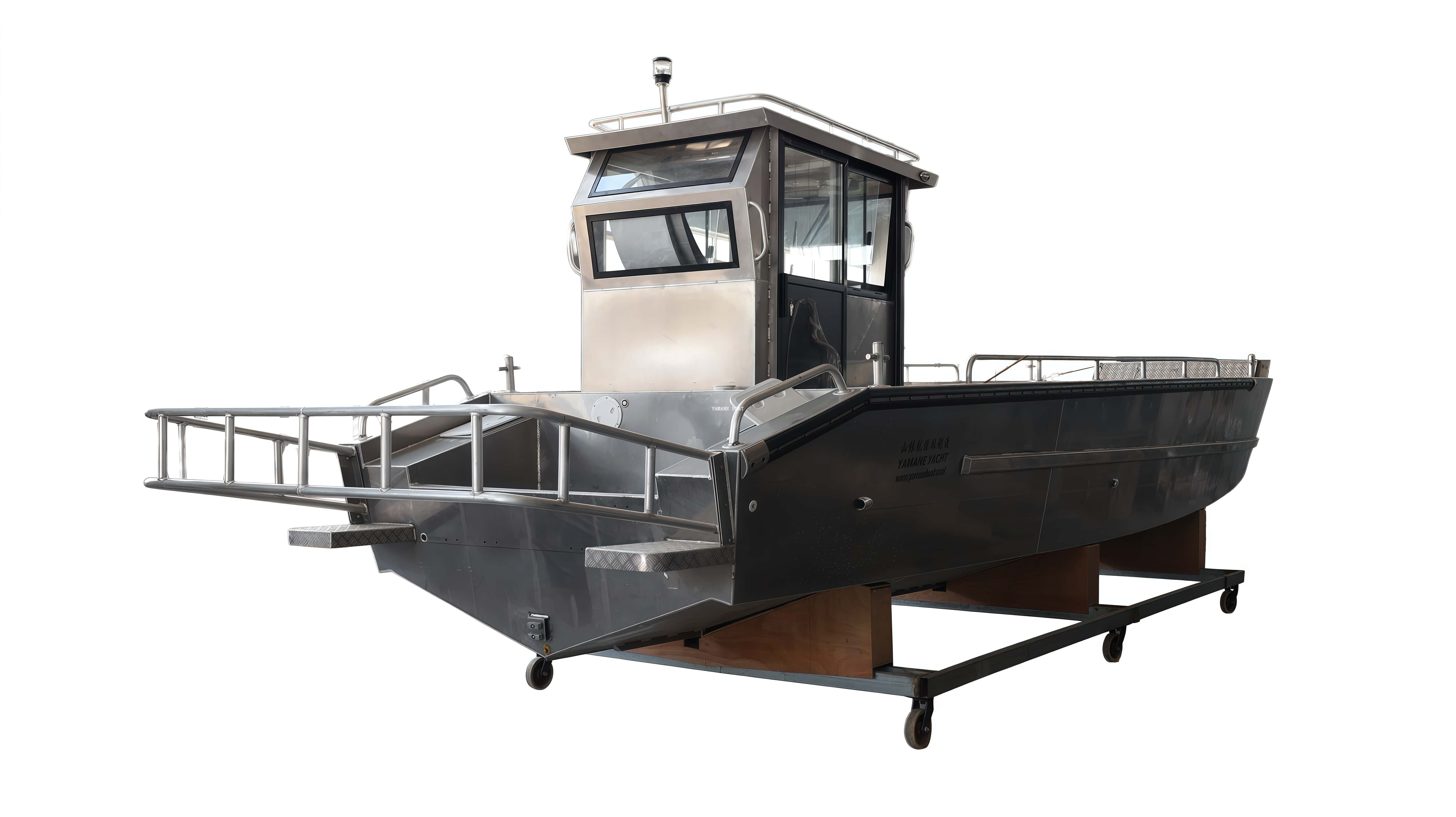 Bateau de débarquement en aluminium soudé de 33 pieds avec timonerie et banquettes longues repliables 