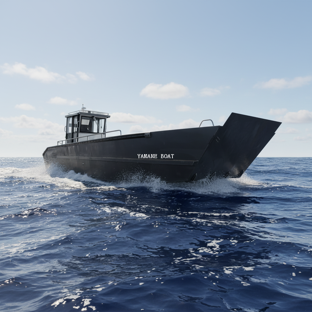 Bateau de débarquement en aluminium soudé de 33 pieds avec timonerie et banquettes longues repliables 