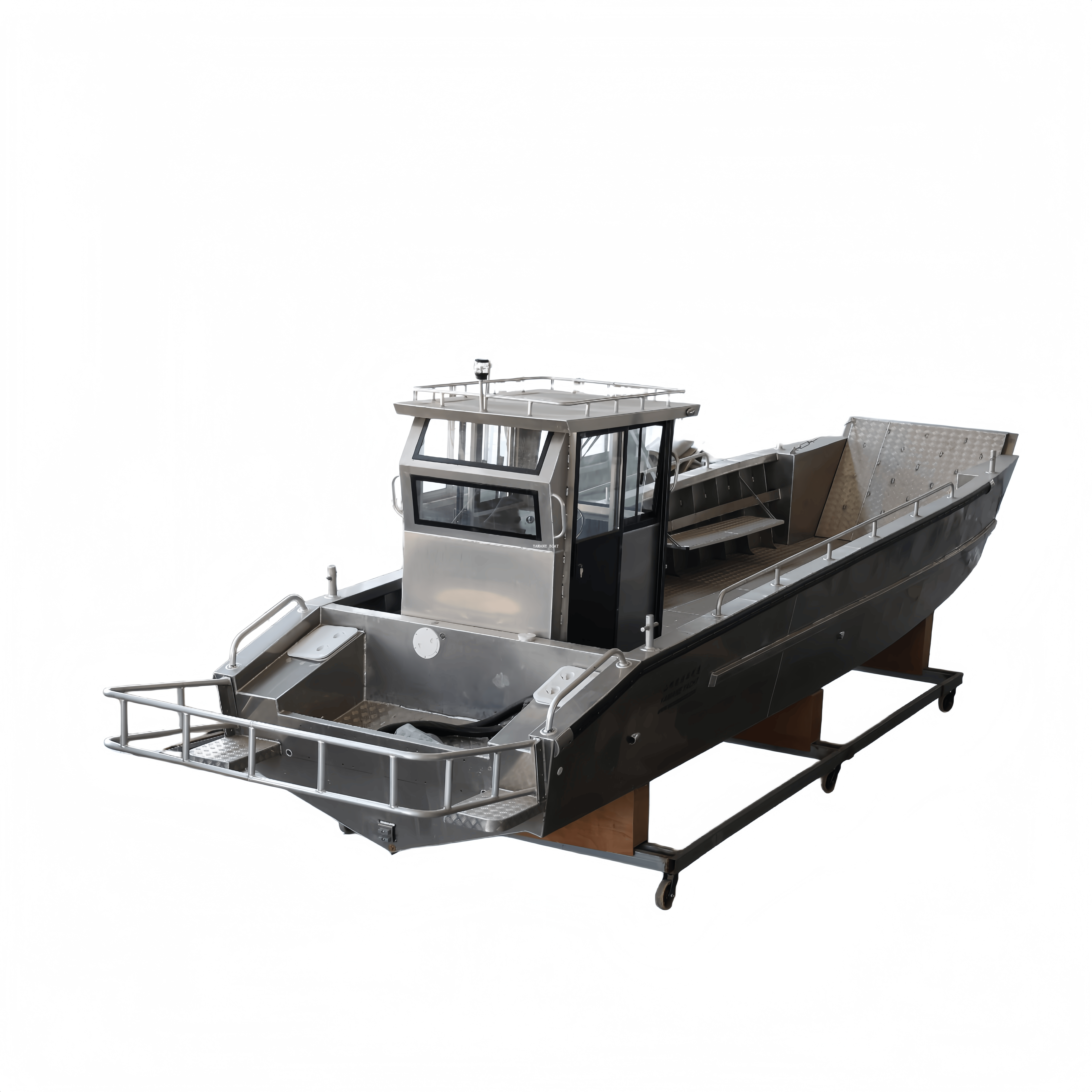 Bateau de débarquement en aluminium soudé de 33 pieds avec timonerie et banquettes longues repliables 