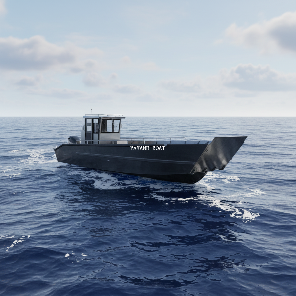 Bateau de débarquement en aluminium soudé de 33 pieds avec timonerie et banquettes longues repliables 