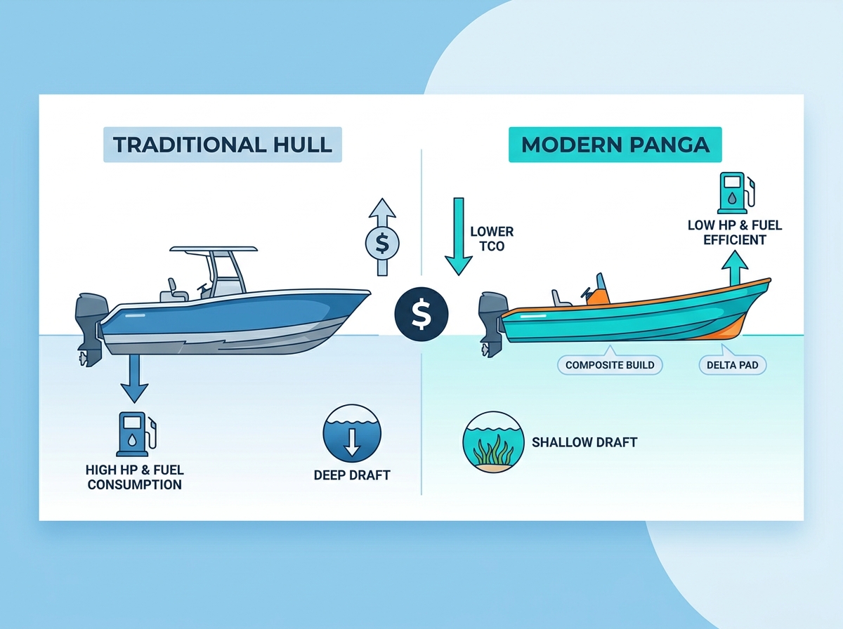 Bateau panga en fibre de verre naviguant dans les eaux c&ocirc;ti&egrave;res